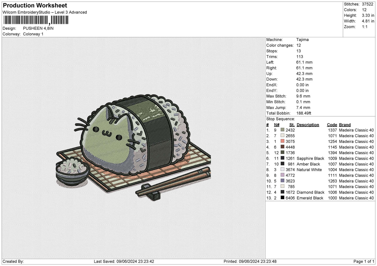PUSHEEN Embroidery File 6 size