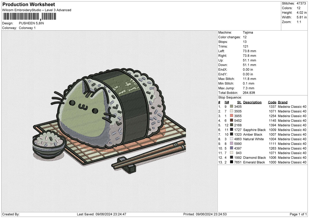 PUSHEEN Embroidery File 6 size