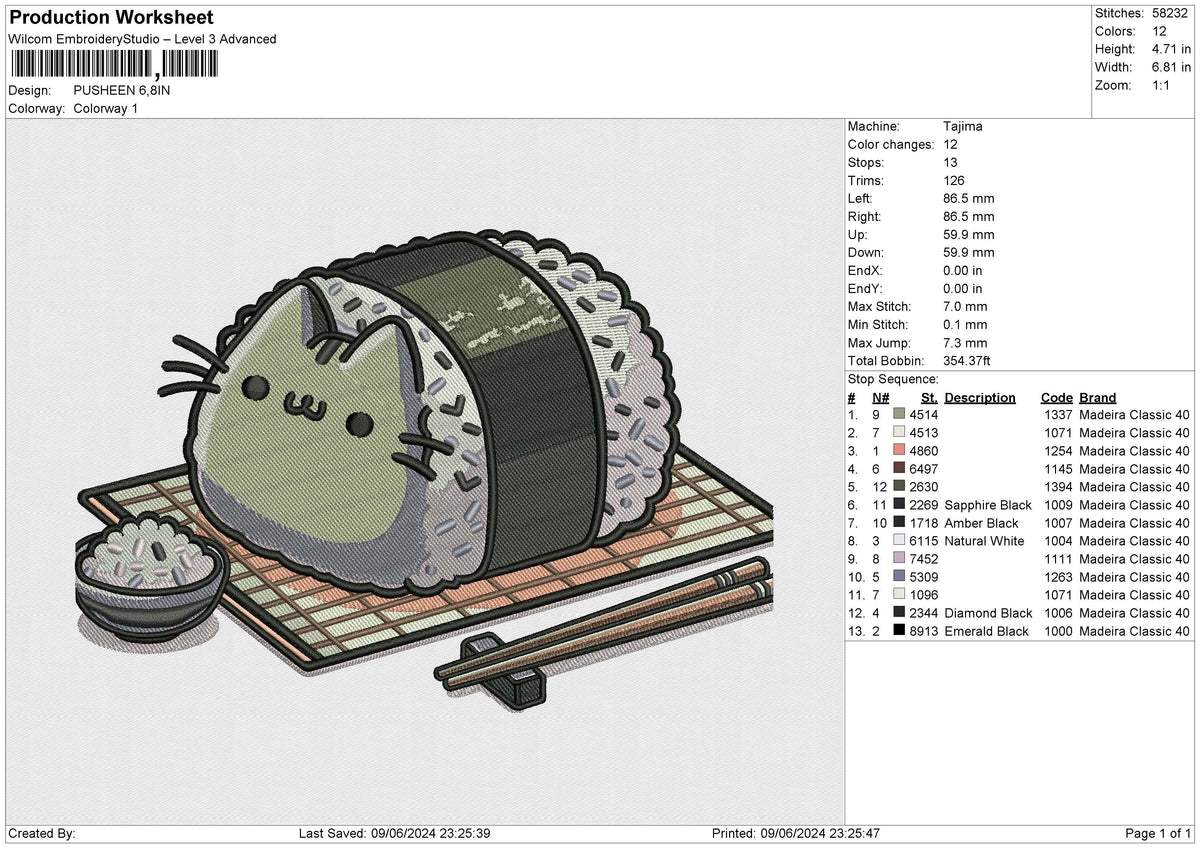 PUSHEEN Embroidery File 6 size