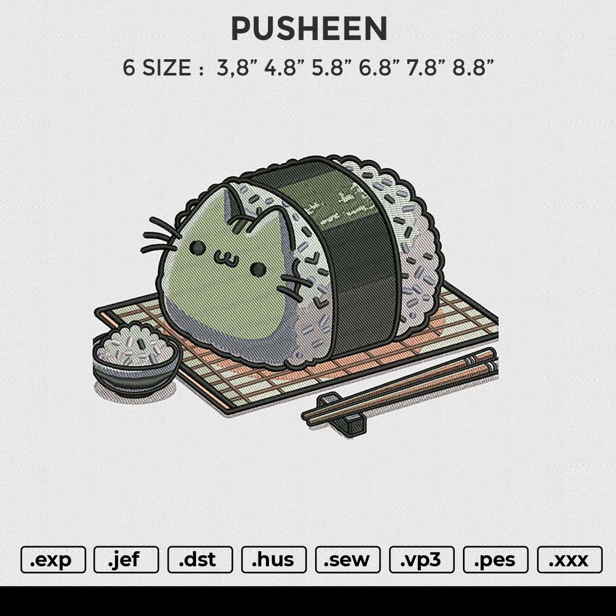 PUSHEEN Embroidery File 6 size