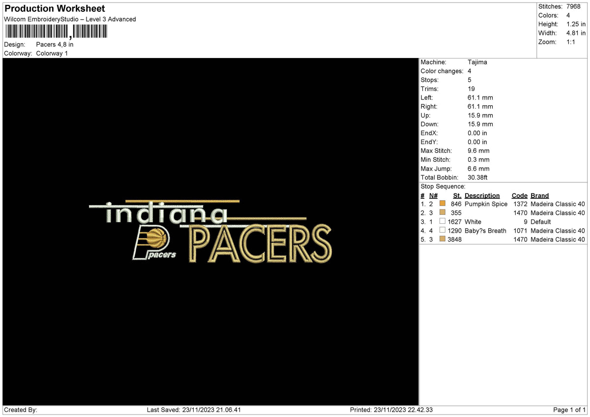 Pacer Embroidery File 6 sizes