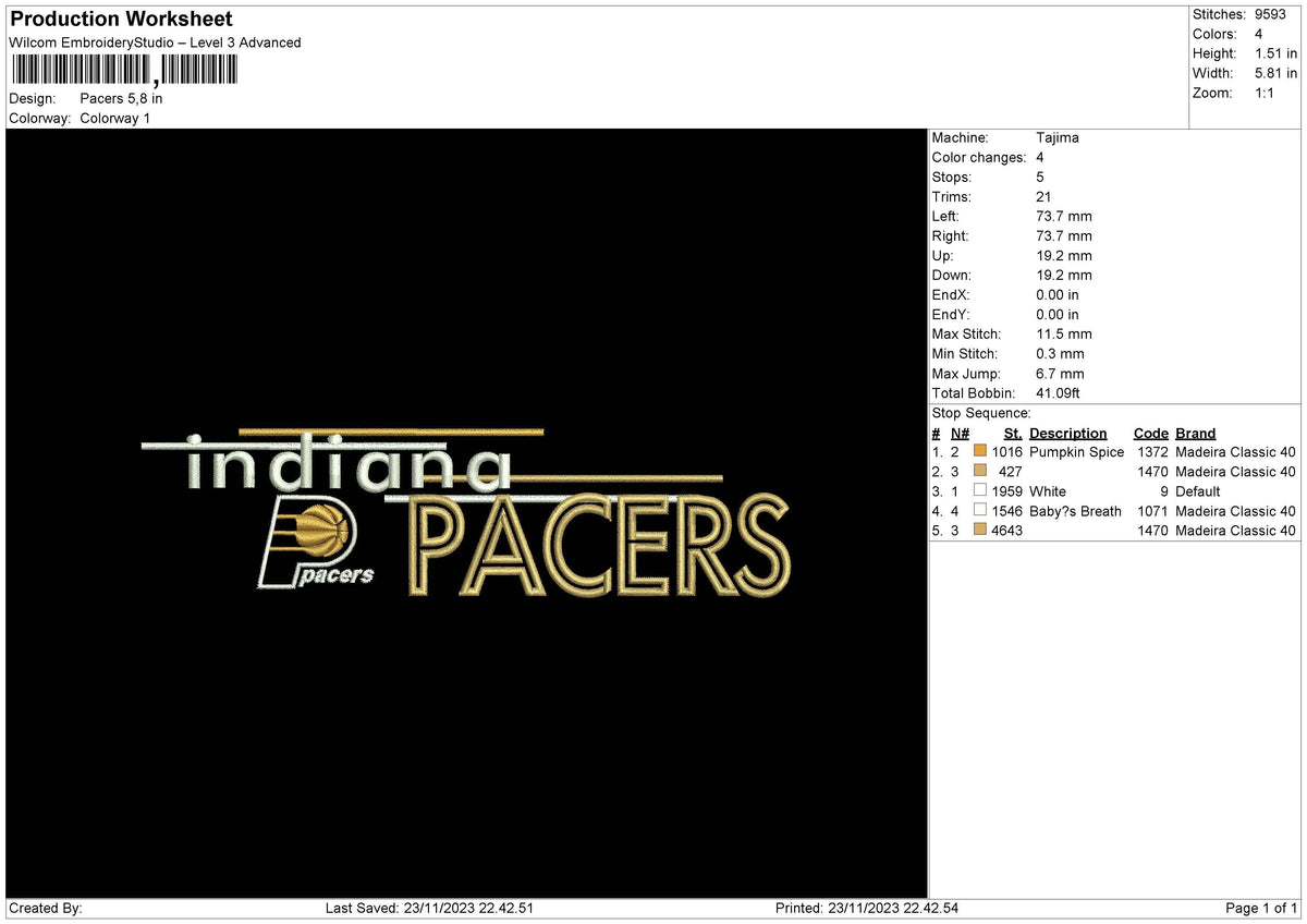 Pacer Embroidery File 6 sizes