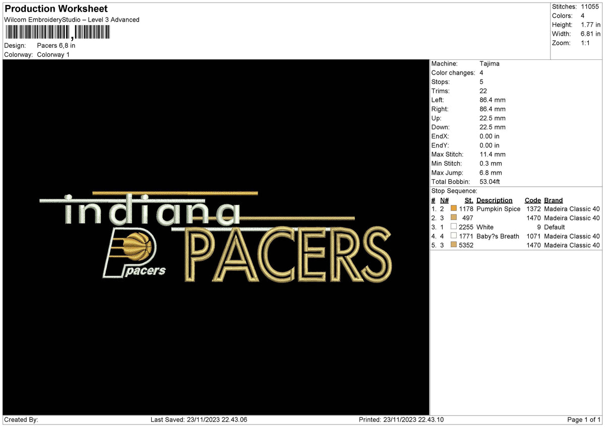 Pacer Embroidery File 6 sizes