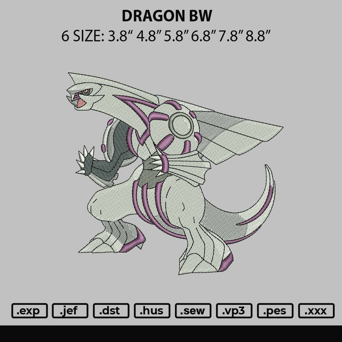 Dragon Bw Embroidery File 6 sizes