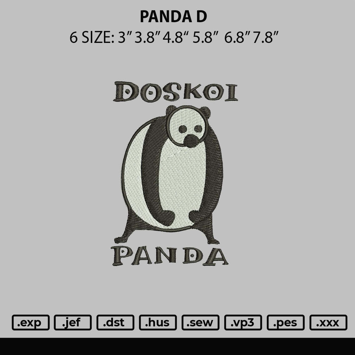 Panda D Embroidery File 6 sizes