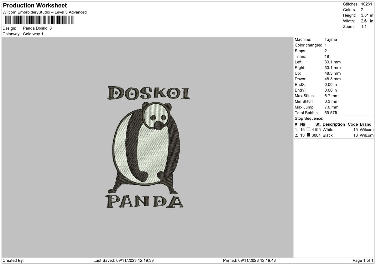 Panda D Embroidery File 6 sizes
