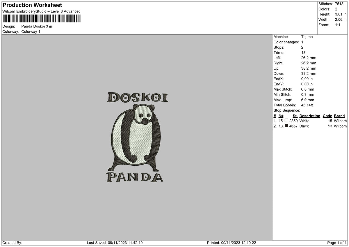 Panda D Embroidery File 6 sizes