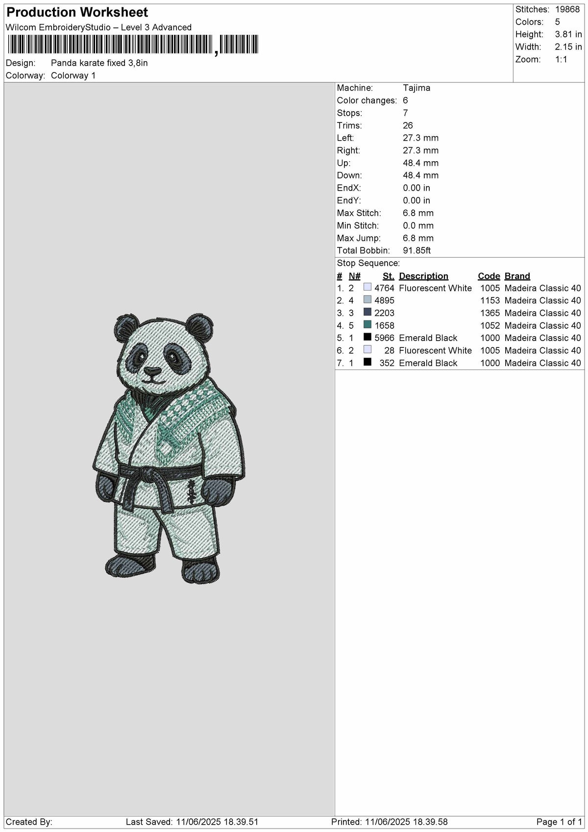 Panda2705 Embroidery File 6 sizes