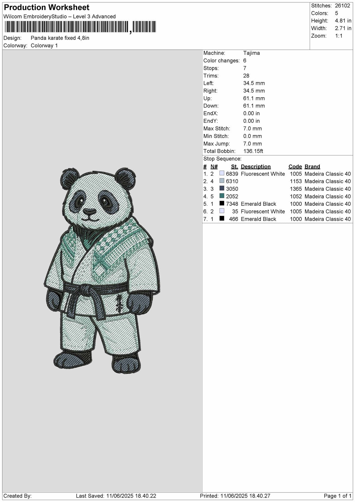 Panda2705 Embroidery File 6 sizes