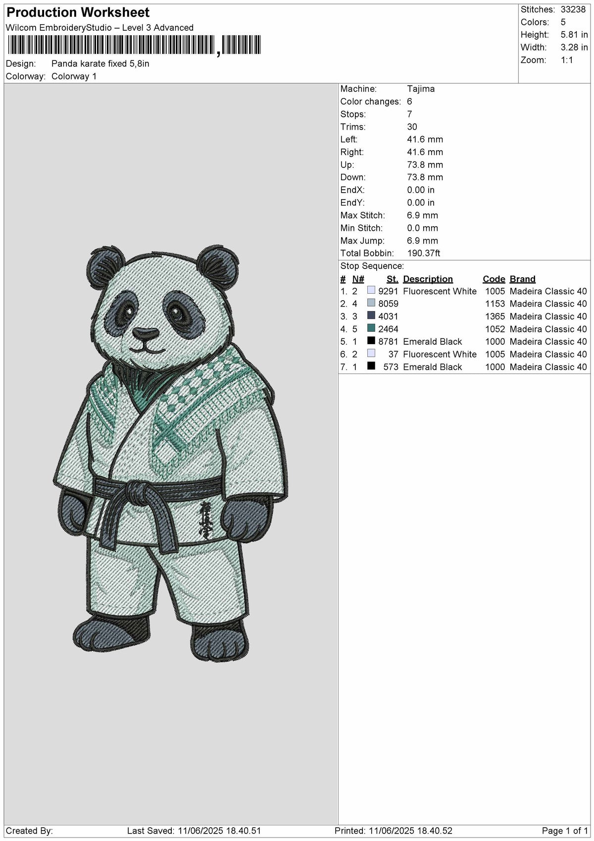Panda2705 Embroidery File 6 sizes