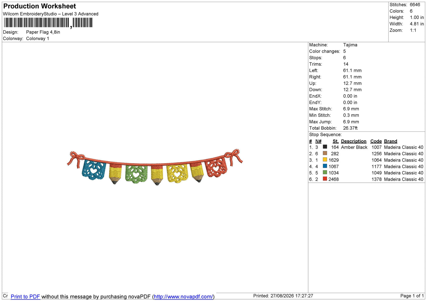 Paper Flag Embroidery File 6 size