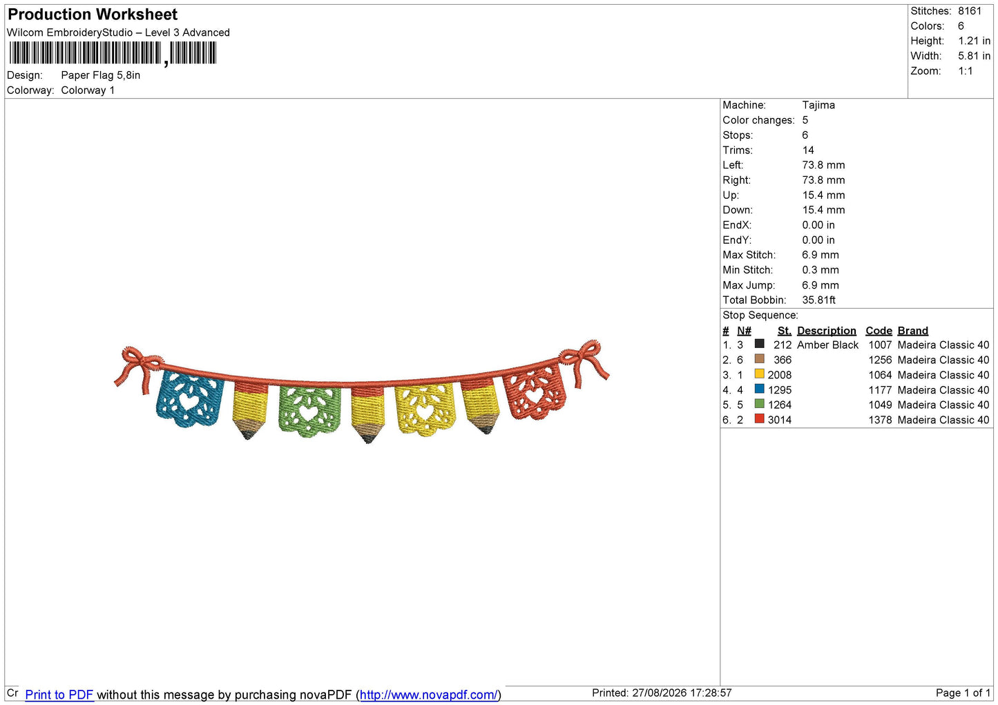Paper Flag Embroidery File 6 size