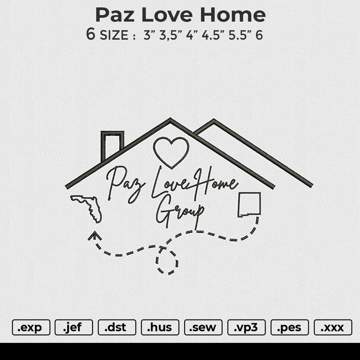 Paz Love Home Embroidery File 6 size