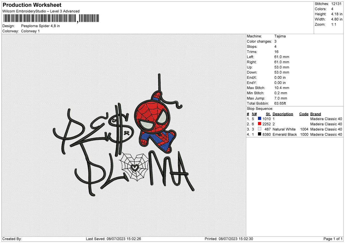 Pesploma Spider Embroidery File 6 size