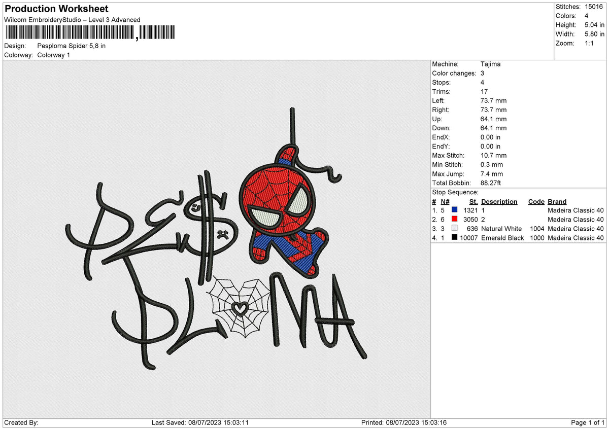 Pesploma Spider Embroidery File 6 size