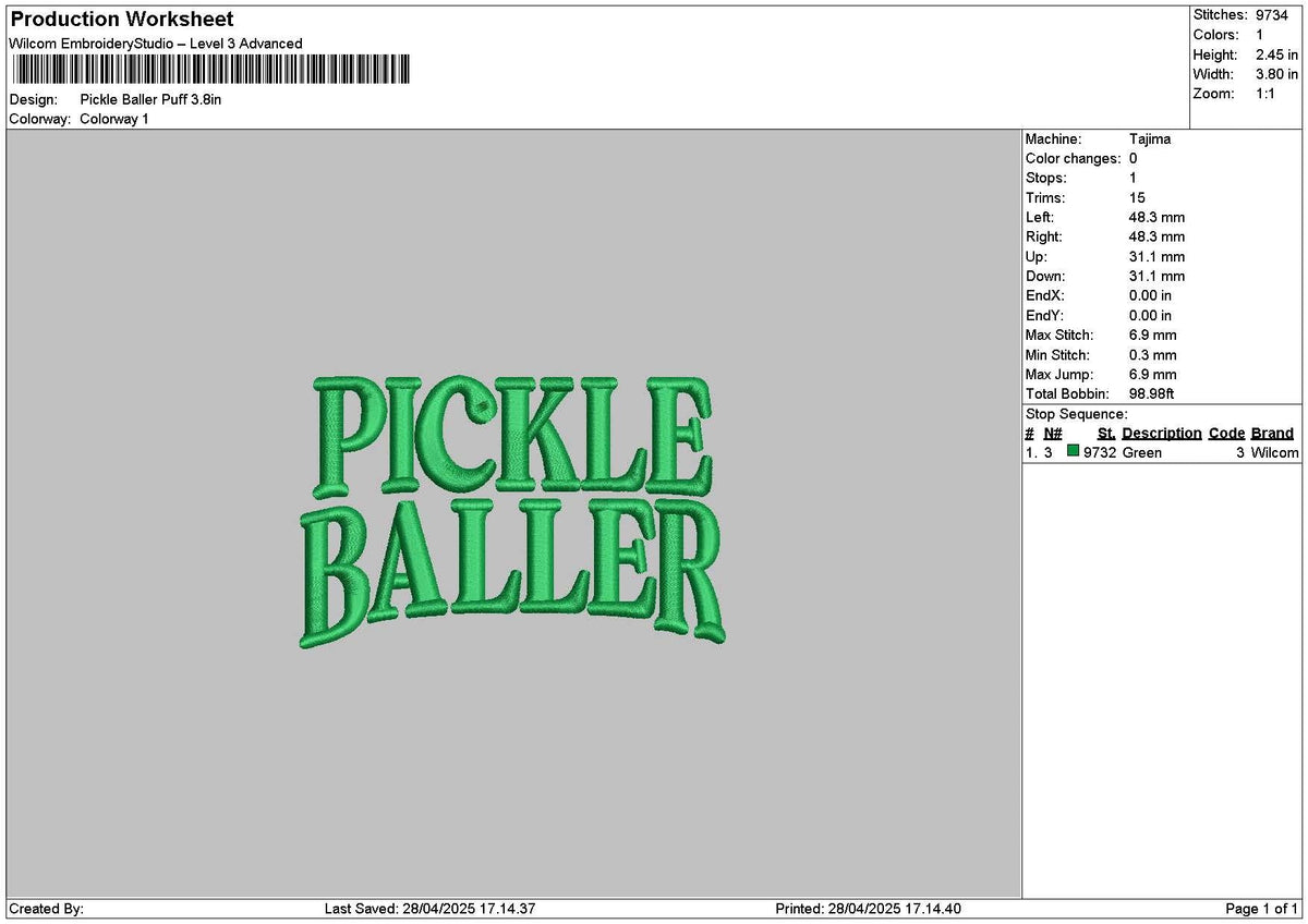 Pickletext Puff Embroidery File 6 sizes