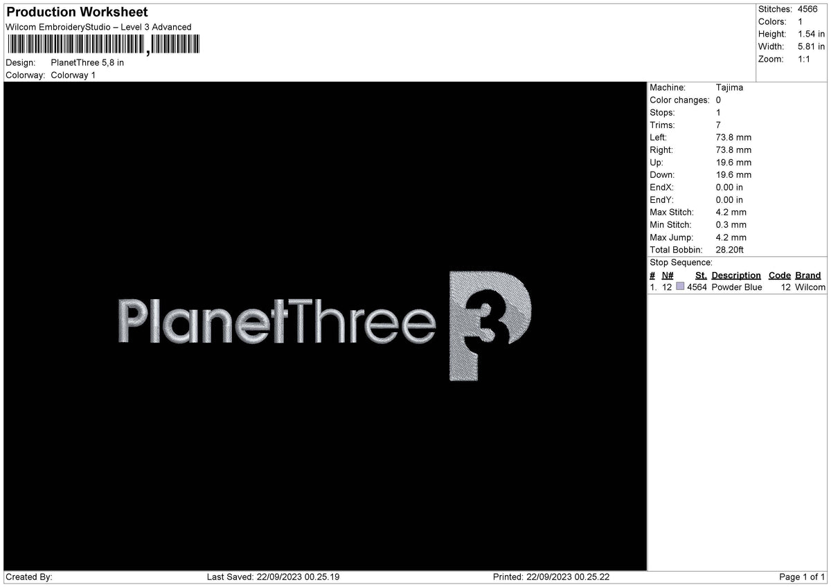 Planet T Embroidery File 6 sizes