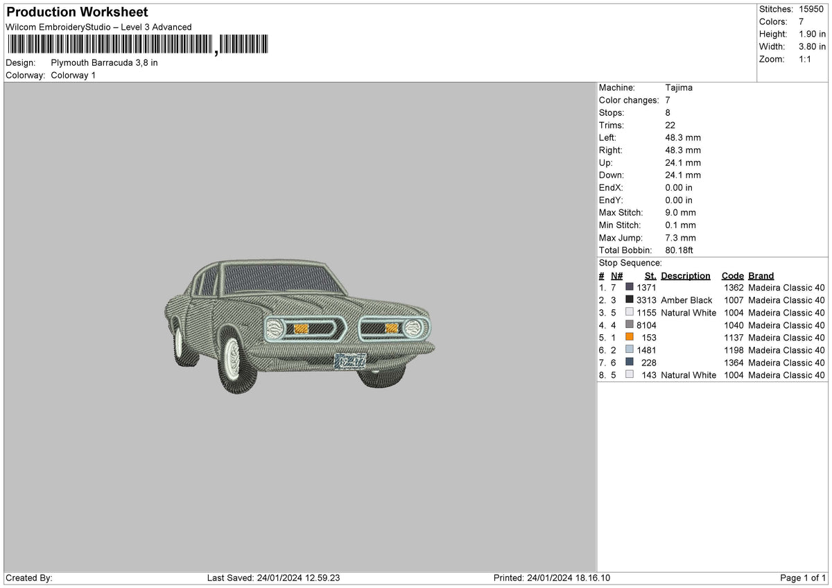Grey Car 2401 Embroidery File 6 sizes