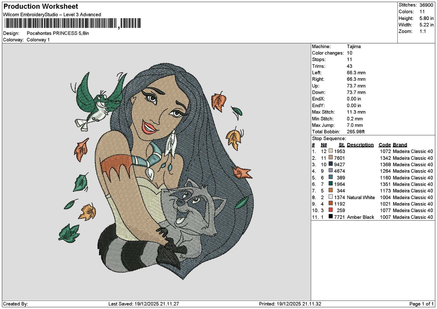 Pocahontas1912 Embroidery File 6 sizes