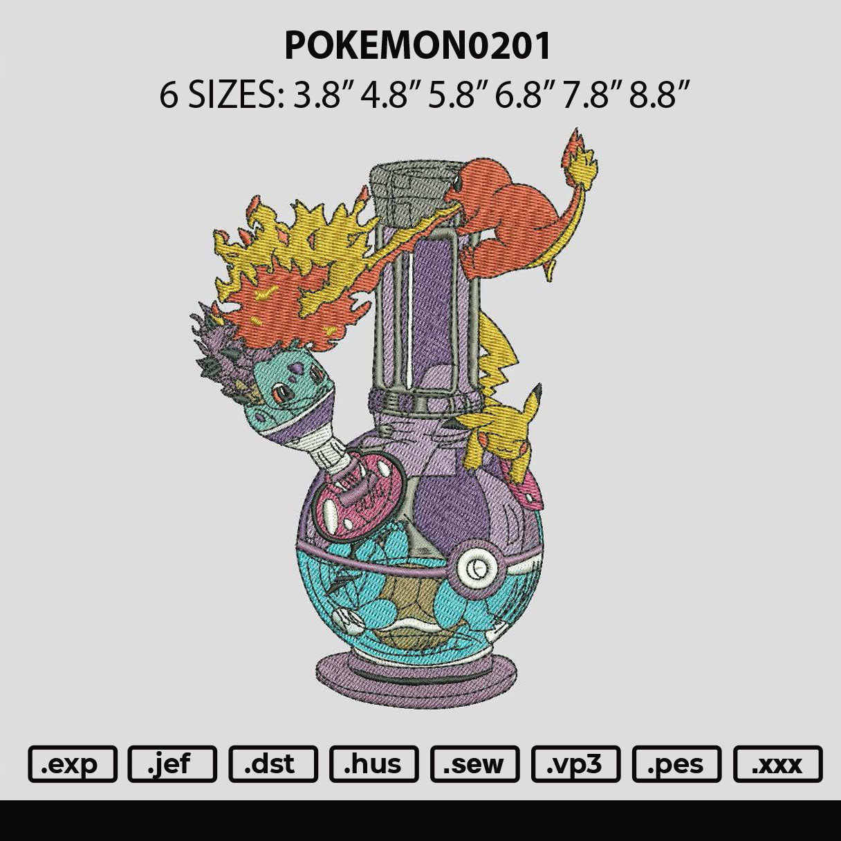 Pokemon 0201 Embroidery File 6 sizes