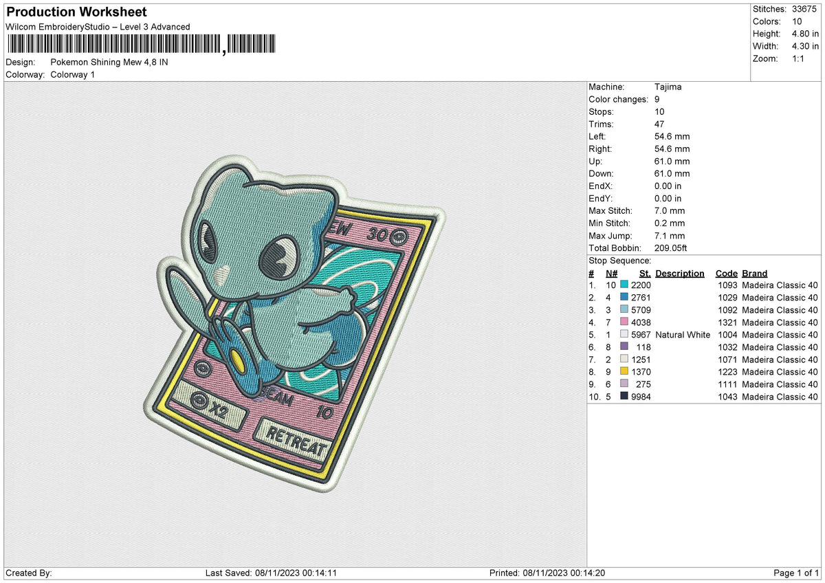 Pokemon Shining Mew Embroidery File 6 size