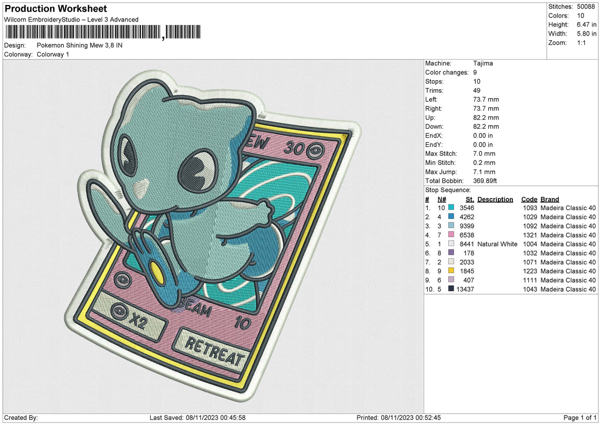 Pokemon Shining Mew Embroidery File 6 size