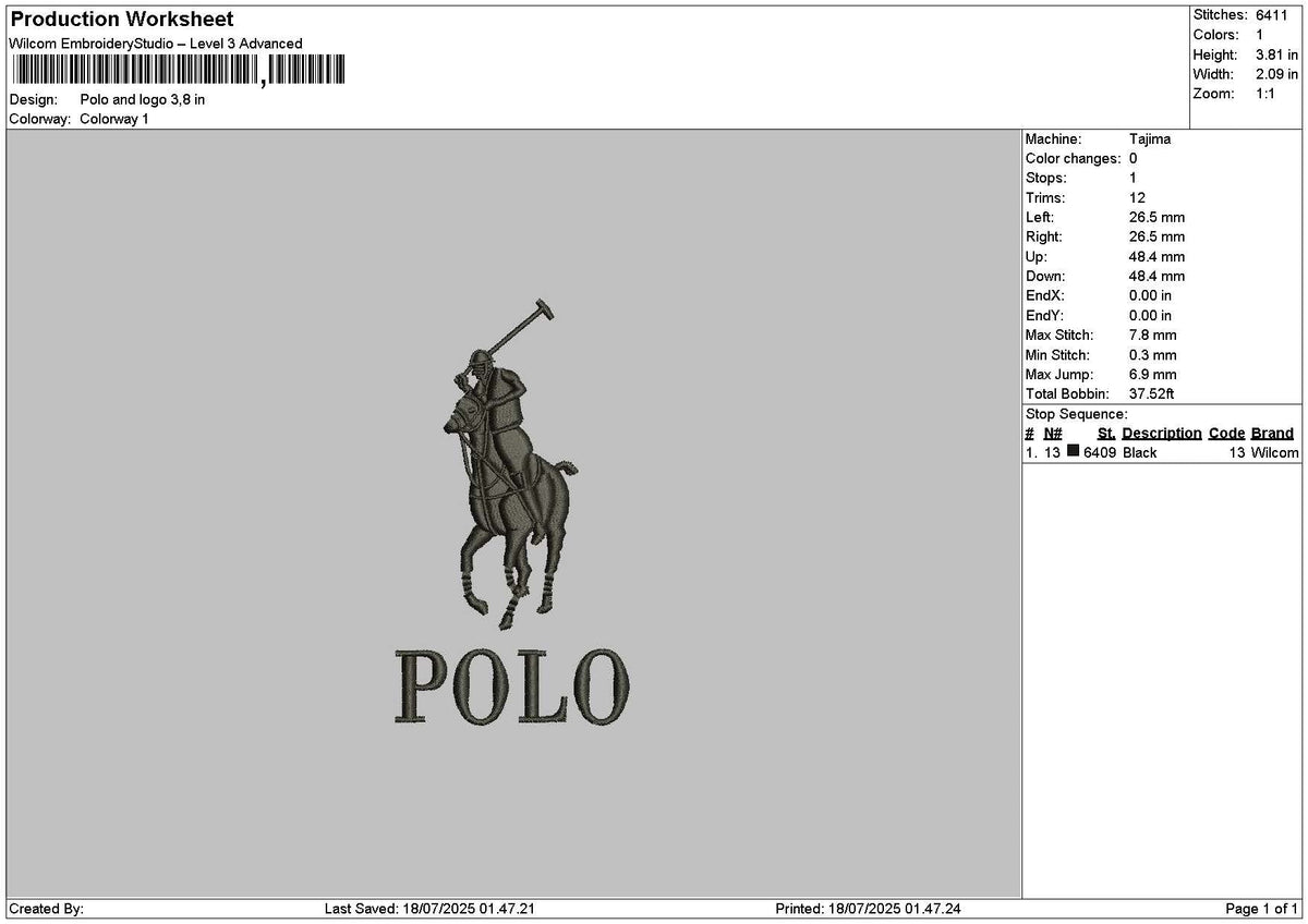 Polo1807 Embroidery File 6 sizes