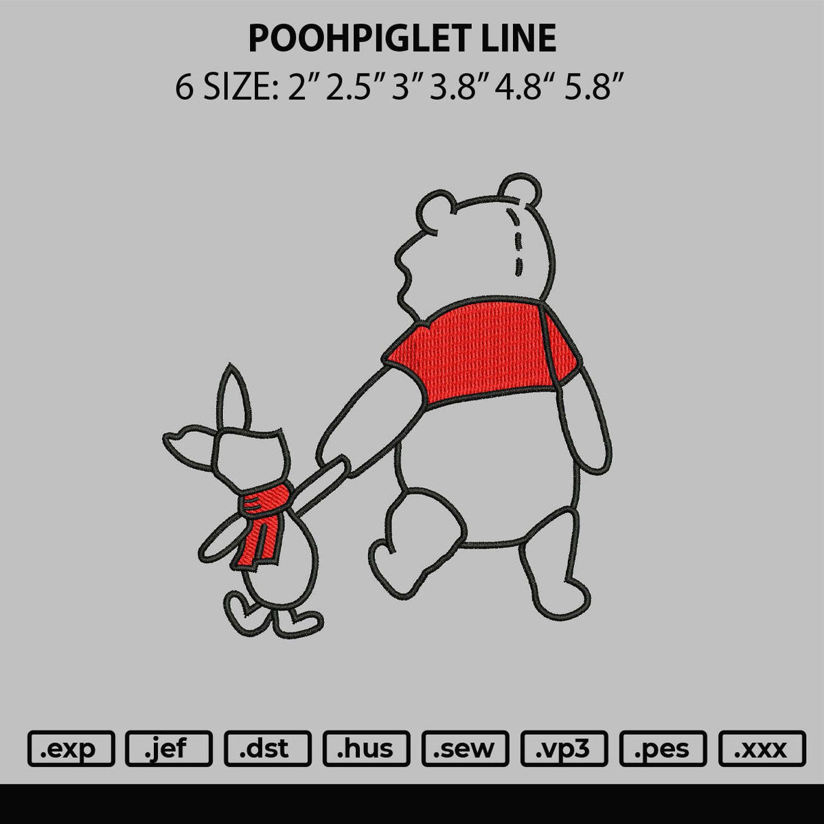 Poohpiglet Line Embroidery File 6 sizes