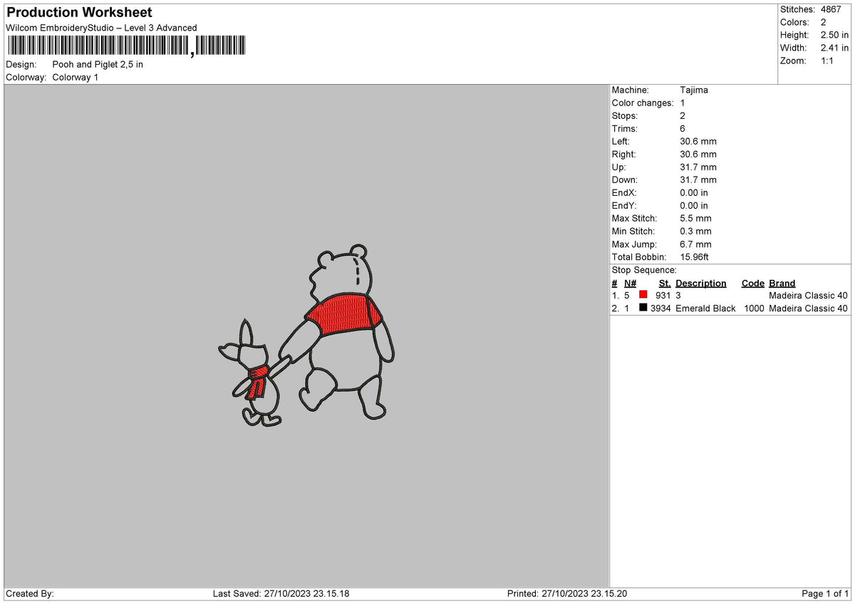 Poohpiglet Line Embroidery File 6 sizes
