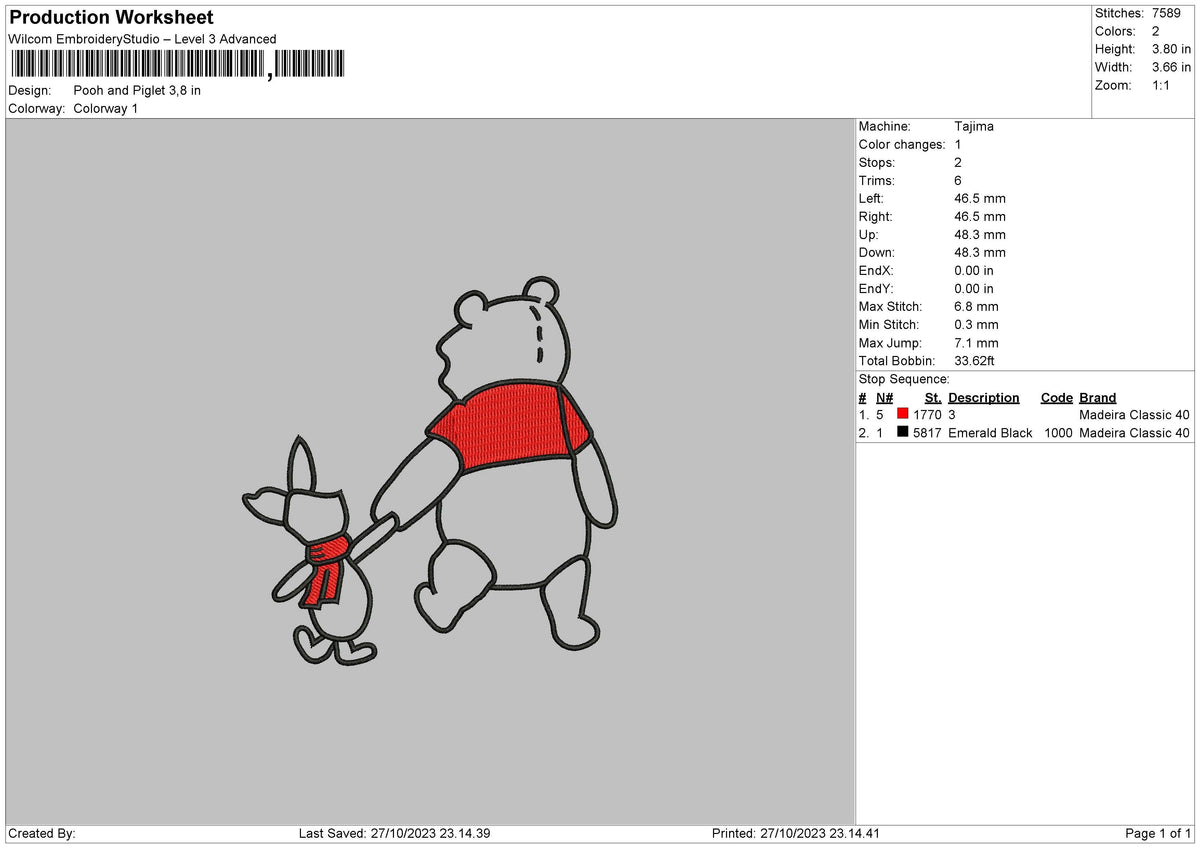Poohpiglet Line Embroidery File 6 sizes