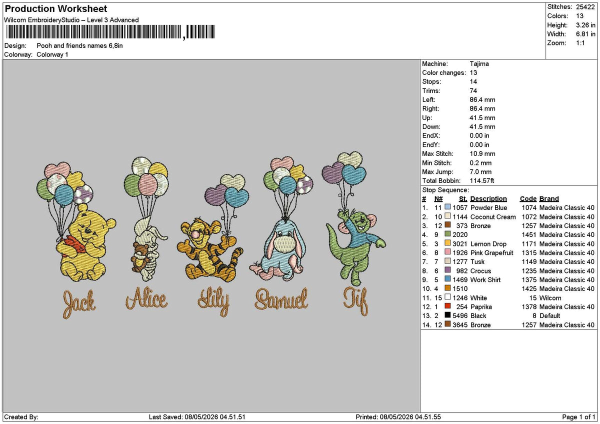 Pooh 0805 Embroidery File 6 sizes
