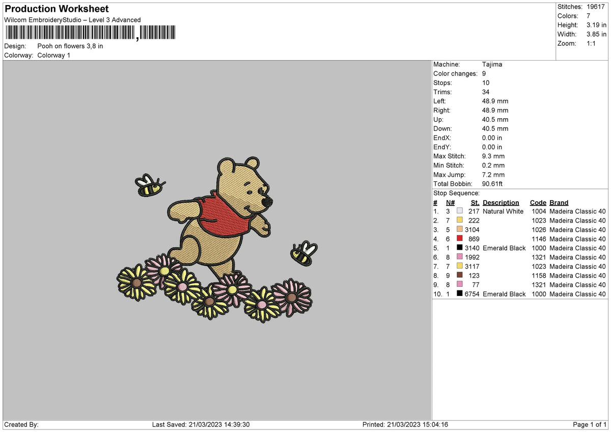 Flowers Pooh Embroidery File 6 sizes