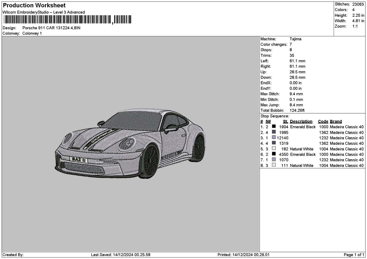 Car 1412a Embroidery File 6 sizes