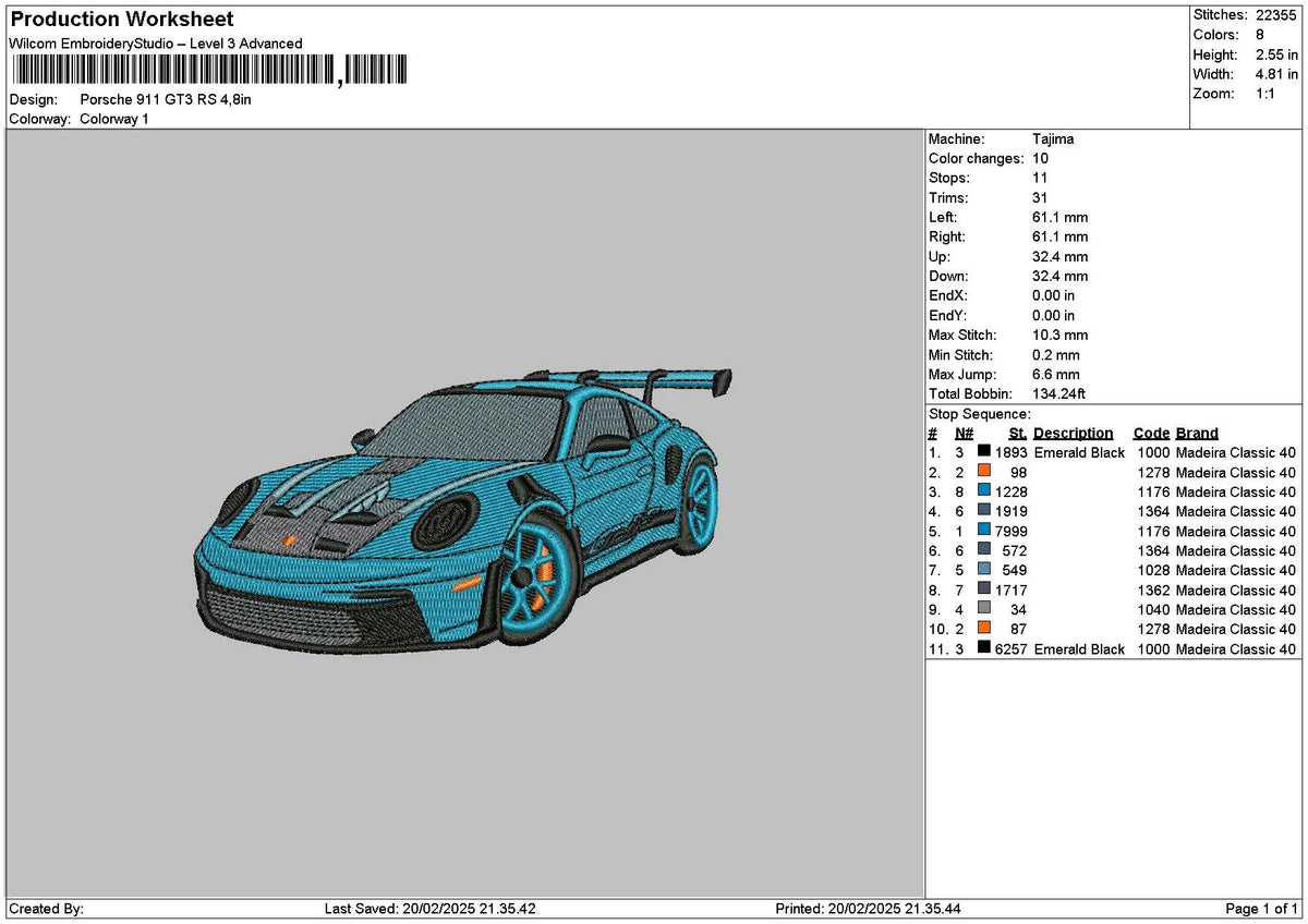 Blue Car 1901 Embroidery File 6 sizes