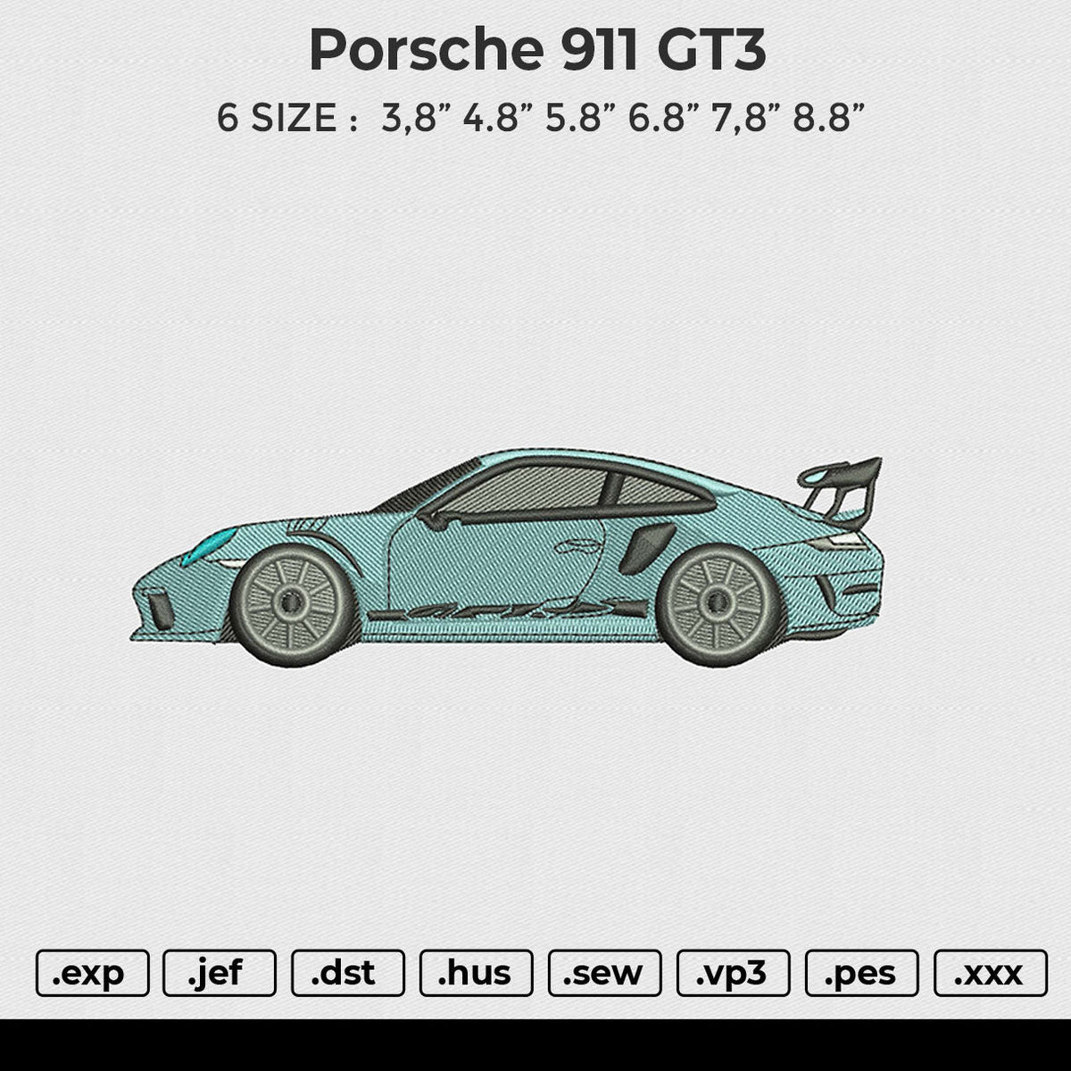 Porsche 911 GT3 Embroidery File 6 size