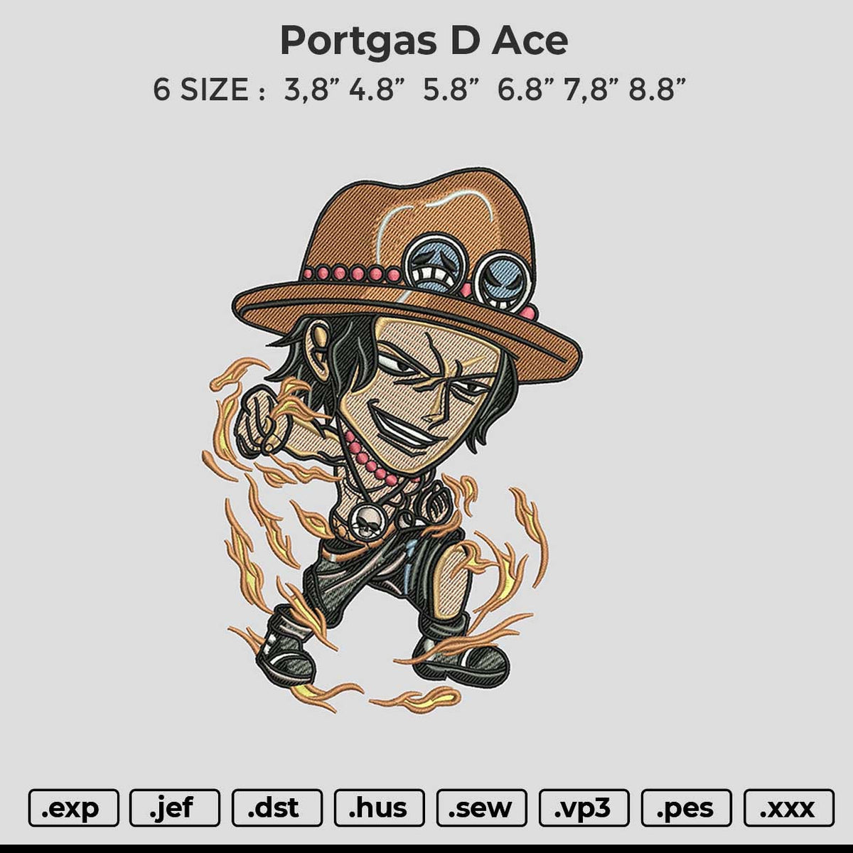Portgas D Ace Embroidery File 6 size