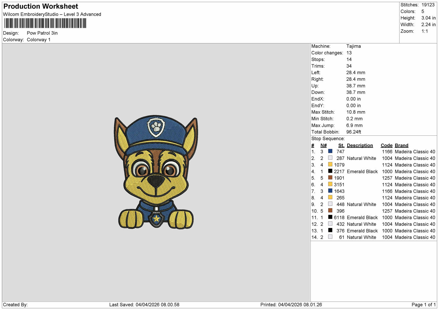 Pow Patrol Embroidery File 6 sizes