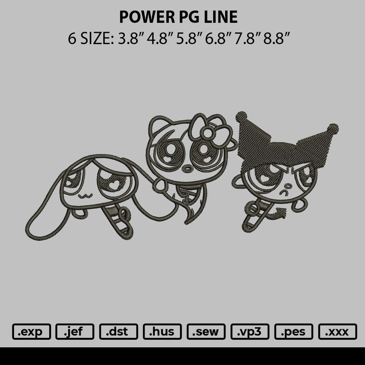 Power Pg Line Embroidery File 6 sizes
