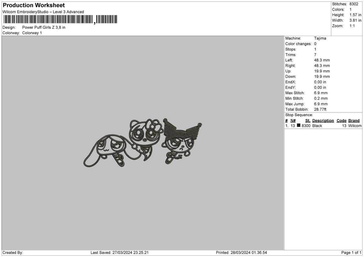Power Pg Line Embroidery File 6 sizes