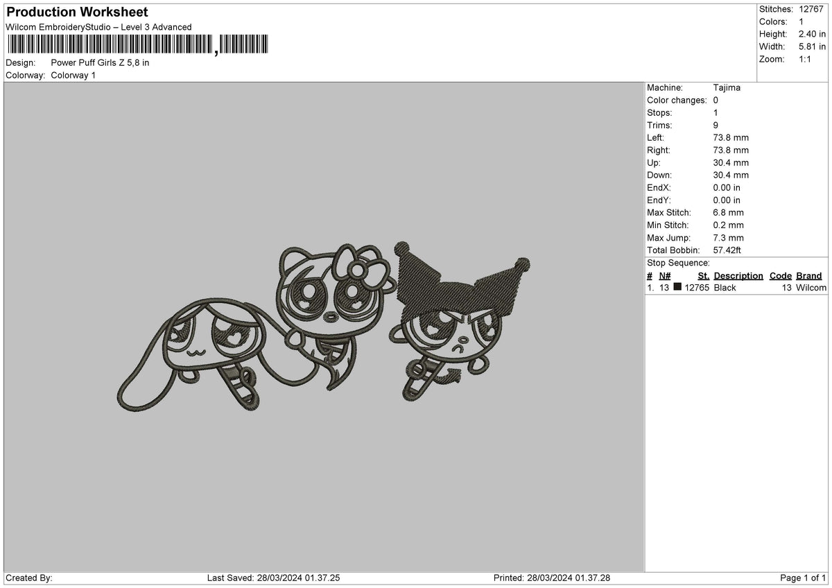 Power Pg Line Embroidery File 6 sizes