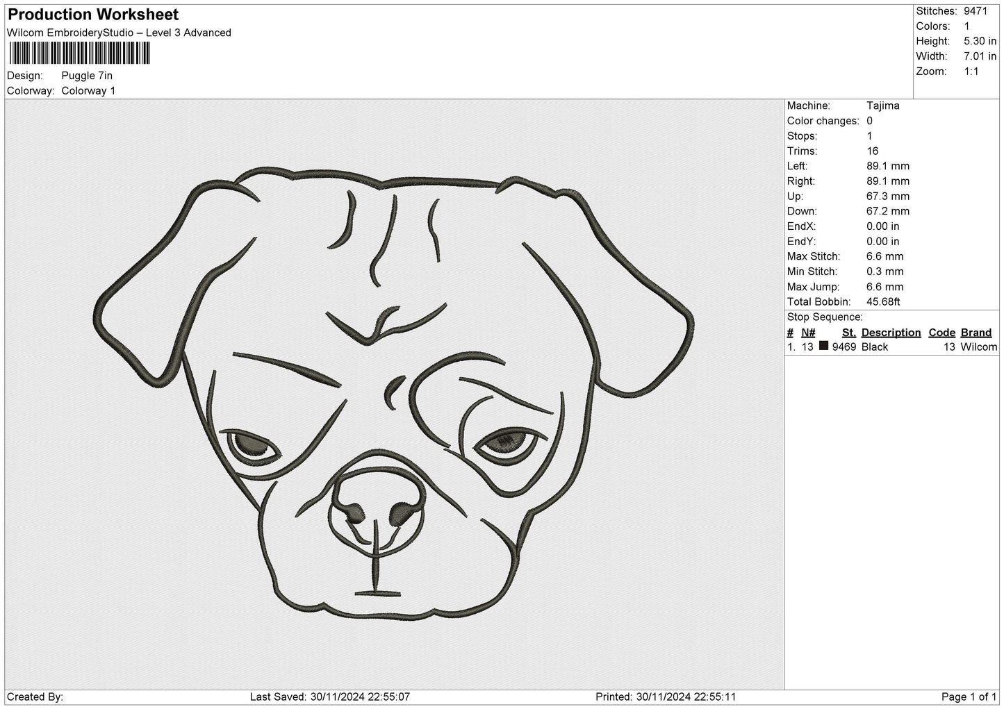 Pugglee Embroidery File 6 size