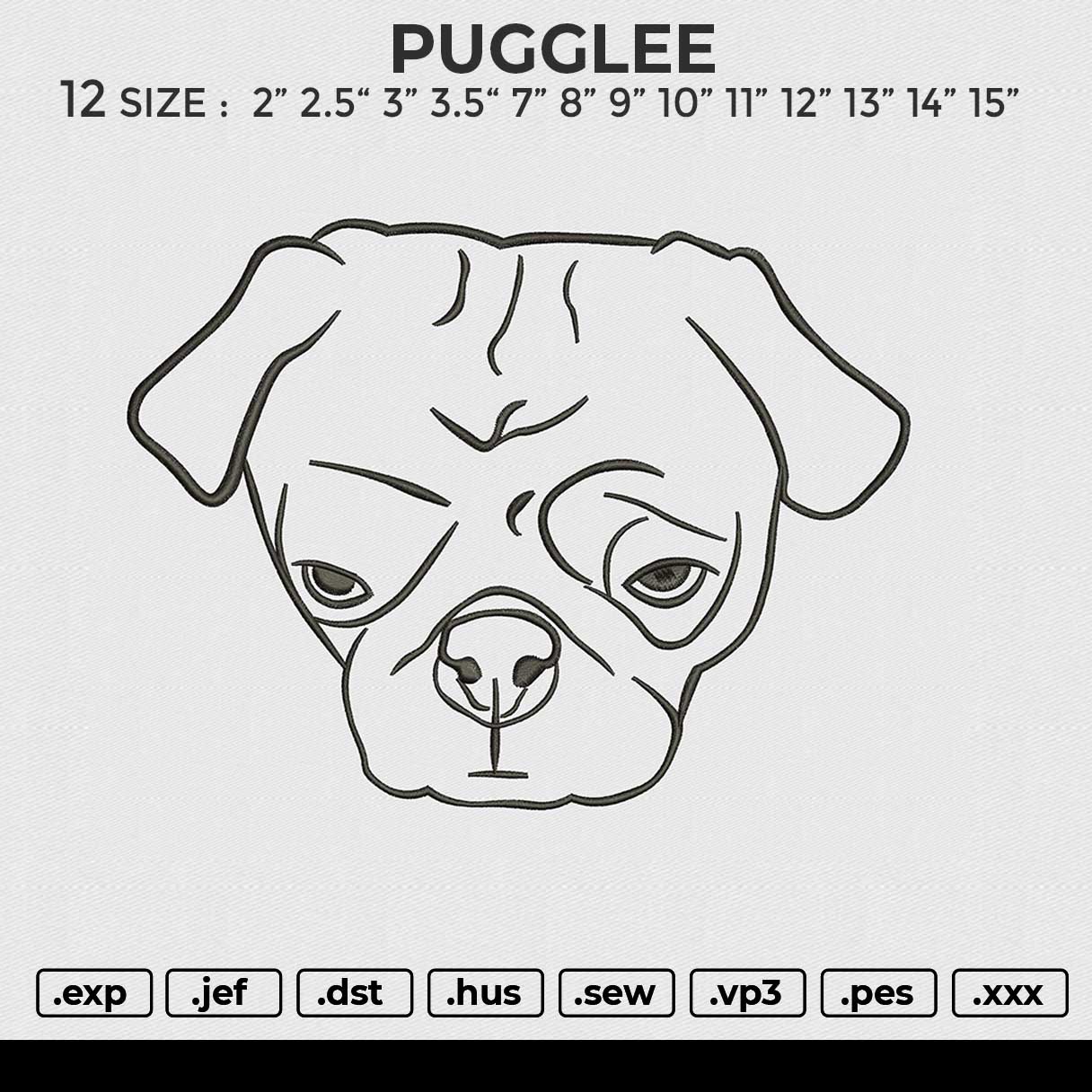 Pugglee Embroidery File 6 size