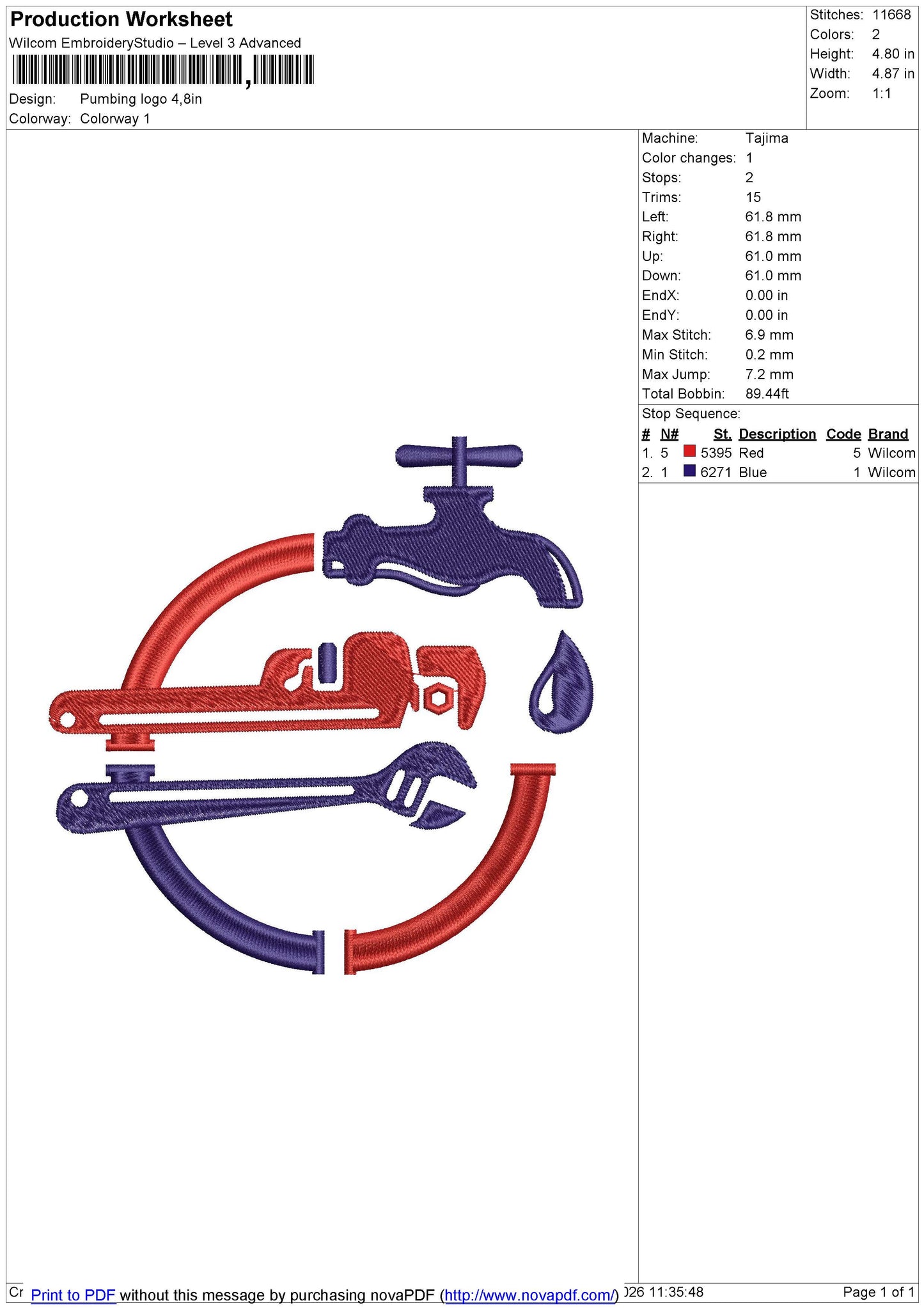 Pumbing logo Embroidery File 6 size