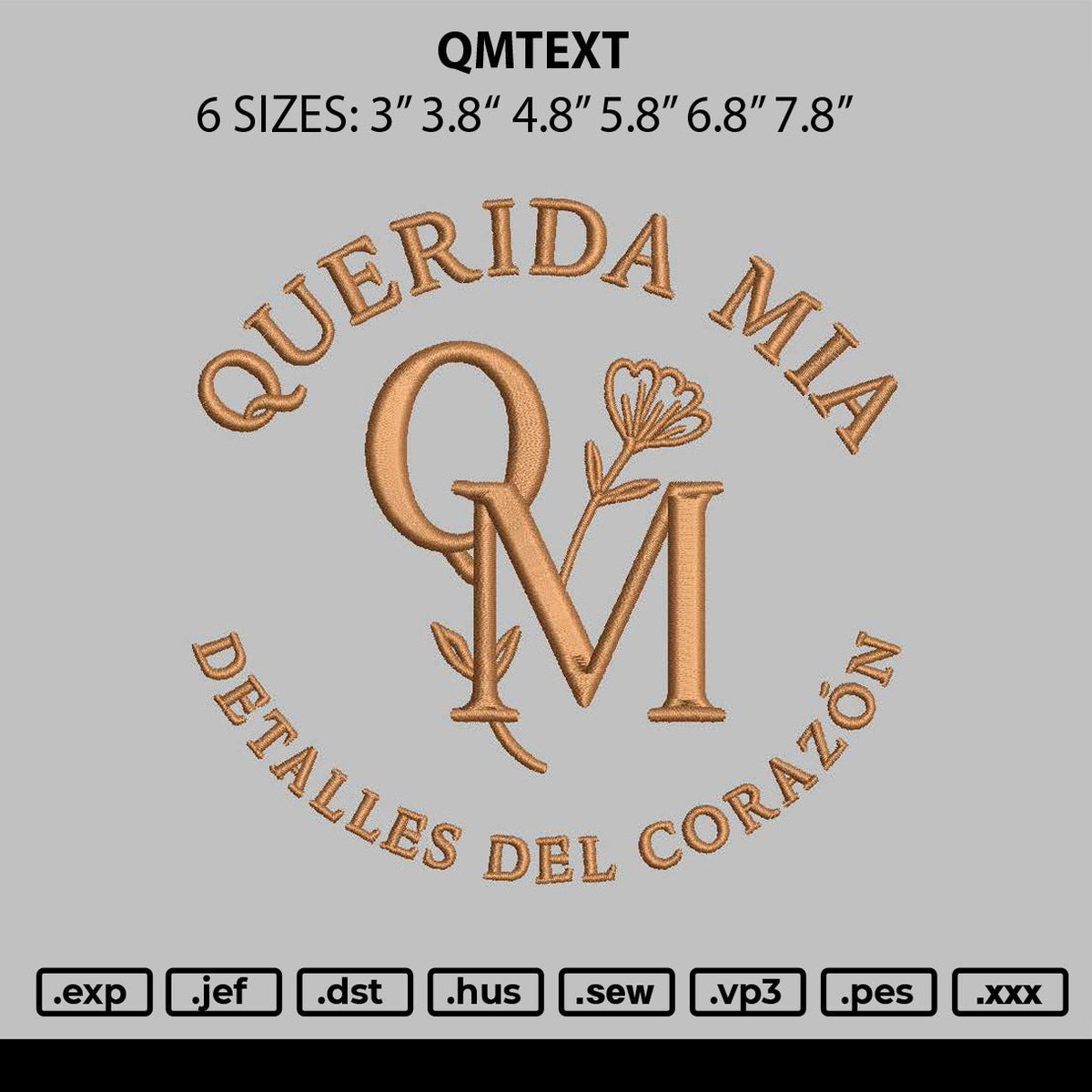 Qmtext Embroidery File 6 sizes