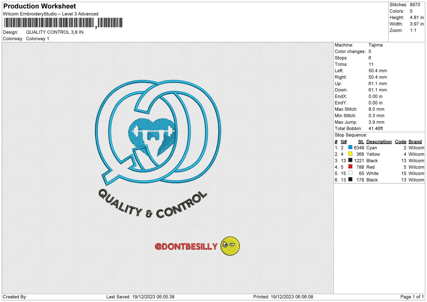 QUALITY CONTROL Embroidery File 6 size