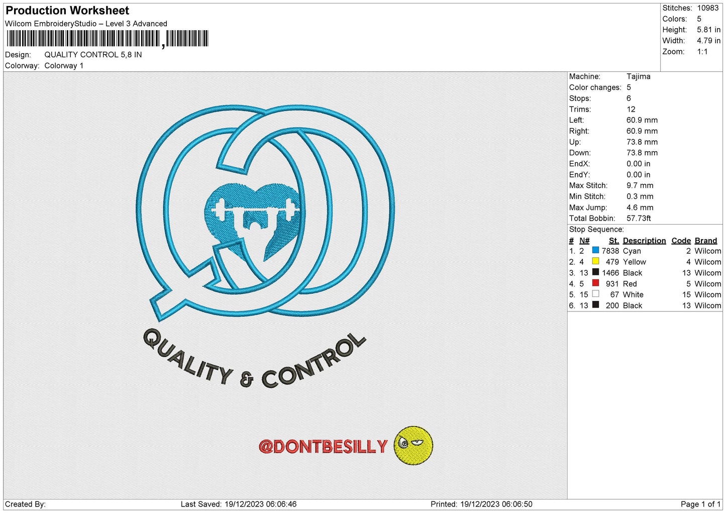 QUALITY CONTROL Embroidery File 6 size