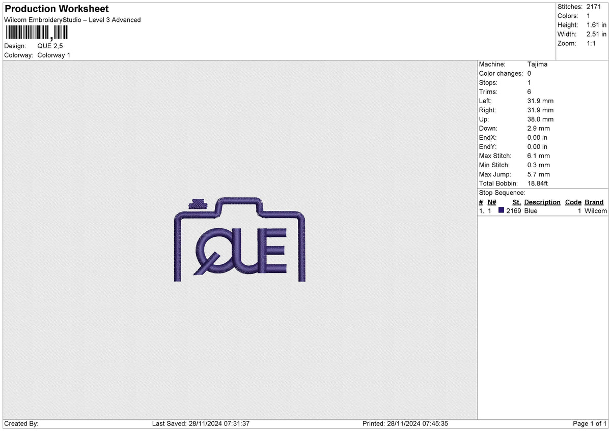 QUE Embroidery File 6 size