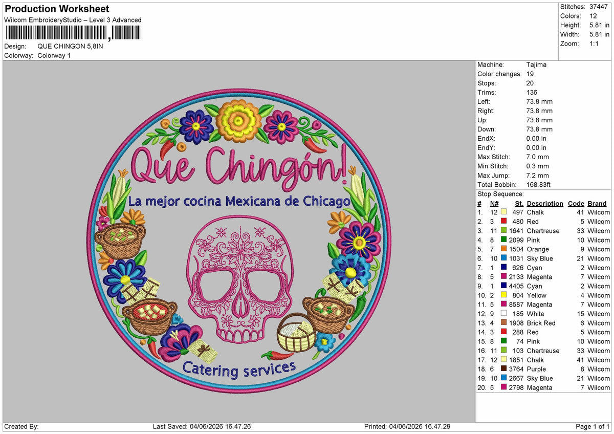 Que Text Embroidery Machine Design File 6 sizes