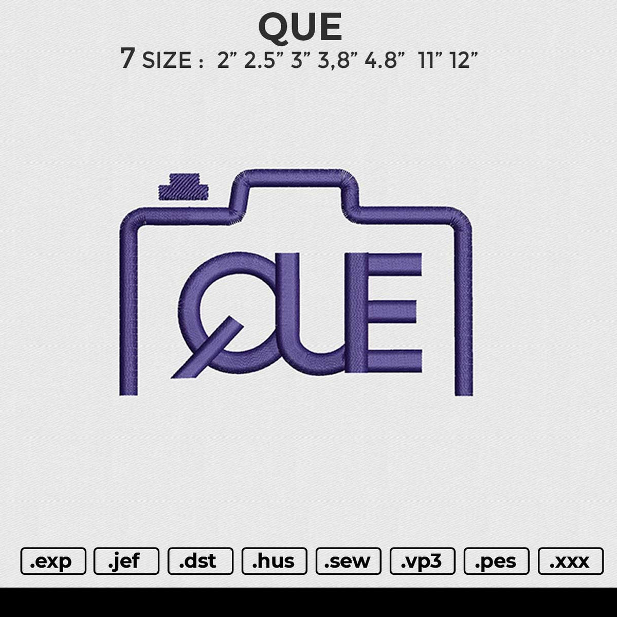 QUE Embroidery File 6 size