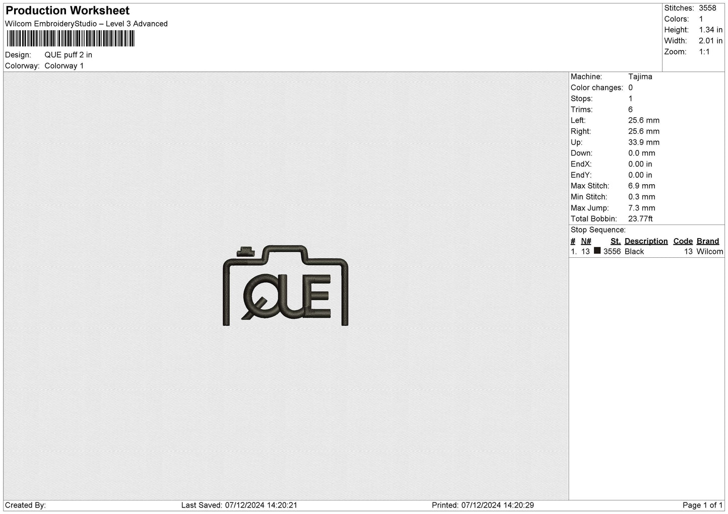 QUE puff Embroidery File 6 sizes